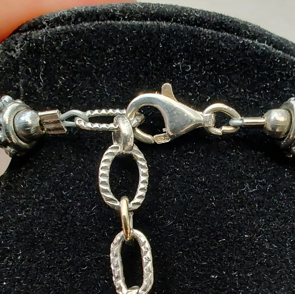 Vintage Sterling Silver Carnelian Mother Of Pearl Floral Pendant Necklace 18